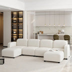 Canapé modulable en velours 6 places en U avec deux poufs, design réversible pour un espace de vie personnalisable