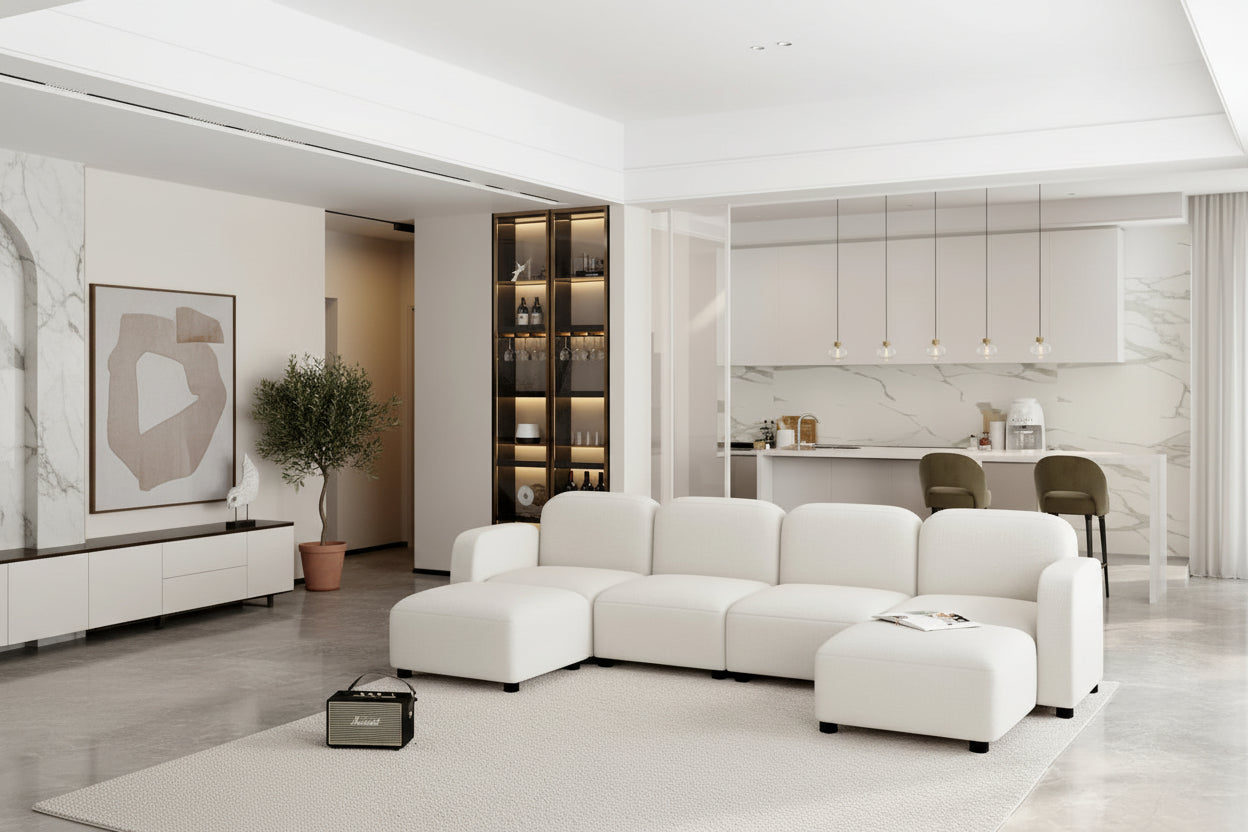 116 Modular U-Shaped Velvet 6-Seat Sectional Sofa with Two Ottomans, Reversible Design for Customizable Living Space