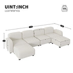 Canapé modulable en velours 6 places en U avec deux poufs, design réversible pour un espace de vie personnalisable
