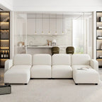 Canapé modulable en velours 6 places en U avec deux poufs, design réversible pour un espace de vie personnalisable