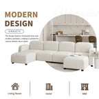 Canapé modulable en velours 6 places en U avec deux poufs, design réversible pour un espace de vie personnalisable