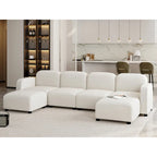 Canapé modulable en velours 6 places en U avec deux poufs, design réversible pour un espace de vie personnalisable