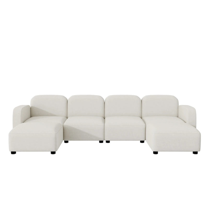 Canapé modulable en velours 6 places en U avec deux poufs, design réversible pour un espace de vie personnalisable
