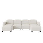 Canapé modulable en velours 6 places en U avec deux poufs, design réversible pour un espace de vie personnalisable