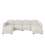 Canapé modulable en velours 6 places en U avec deux poufs, design réversible pour un espace de vie personnalisable