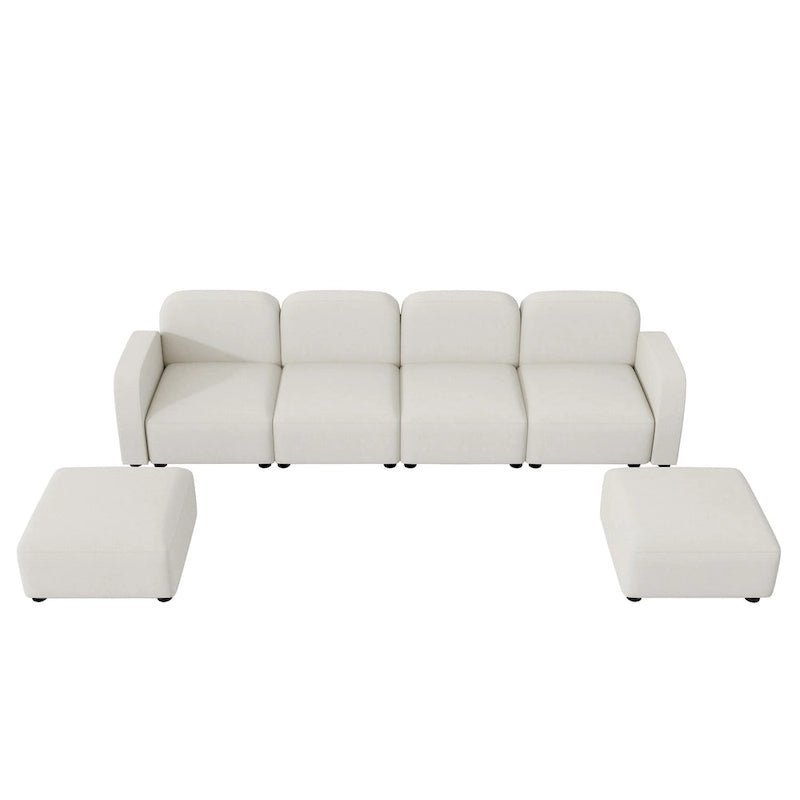 Canapé modulable en velours 6 places en U avec deux poufs, design réversible pour un espace de vie personnalisable