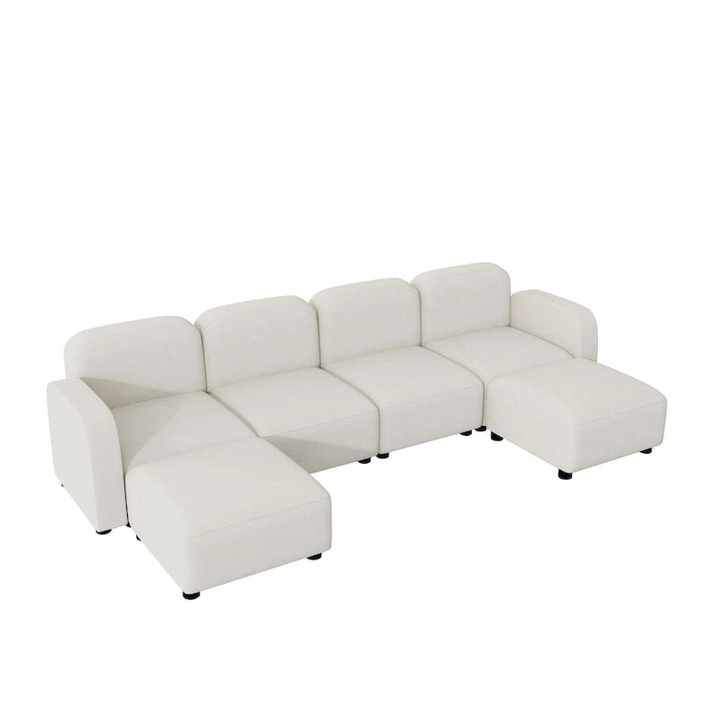 Canapé modulable en velours 6 places en U avec deux poufs, design réversible pour un espace de vie personnalisable