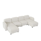 Canapé modulable en velours 6 places en U avec deux poufs, design réversible pour un espace de vie personnalisable