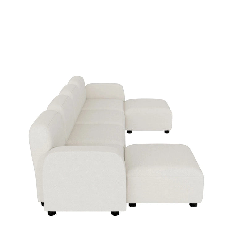 Canapé modulable en velours 6 places en U avec deux poufs, design réversible pour un espace de vie personnalisable