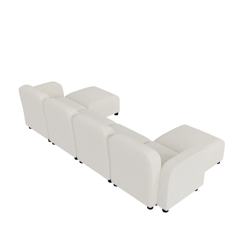 Canapé modulable en velours 6 places en U avec deux poufs, design réversible pour un espace de vie personnalisable