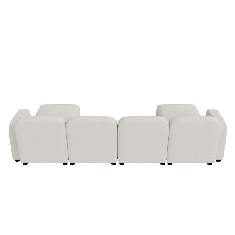 Canapé modulable en velours 6 places en U avec deux poufs, design réversible pour un espace de vie personnalisable