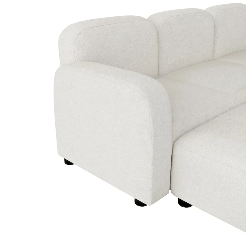 Canapé modulable en velours 6 places en U avec deux poufs, design réversible pour un espace de vie personnalisable