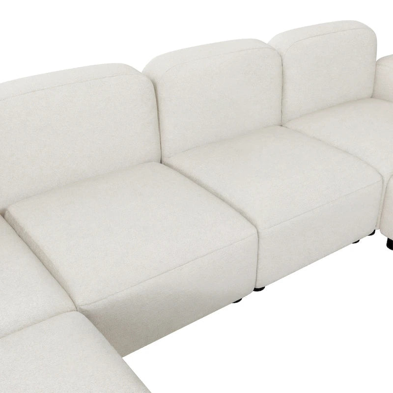 Canapé modulable en velours 6 places en U avec deux poufs, design réversible pour un espace de vie personnalisable