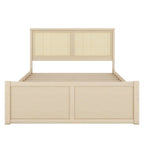 Lit de rangement Queen Size en pin massif avec 4 tiroirs et tête de lit en rotin