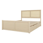 Lit de rangement Queen Size en pin massif avec 4 tiroirs et tête de lit en rotin