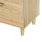 Commode double en rotin à 6 tiroirs avec poignées en métal, pieds en bois, armoire de rangement pour vêtements de chambre à coucher