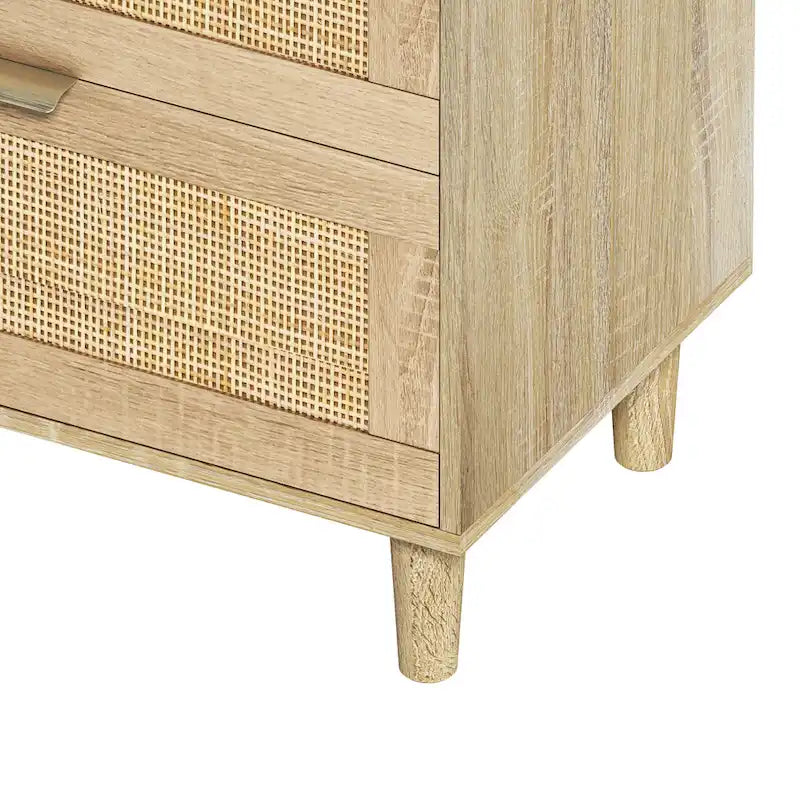 Commode double en rotin à 6 tiroirs avec poignées en métal, pieds en bois, armoire de rangement pour vêtements de chambre à coucher