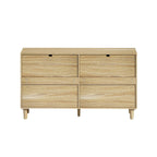 Commode double en rotin à 6 tiroirs avec poignées en métal, pieds en bois, armoire de rangement pour vêtements de chambre à coucher