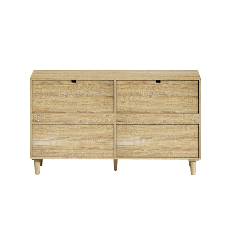 Commode double en rotin à 6 tiroirs avec poignées en métal, pieds en bois, armoire de rangement pour vêtements de chambre à coucher