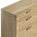 Commode double en rotin à 6 tiroirs avec poignées en métal, pieds en bois, armoire de rangement pour vêtements de chambre à coucher