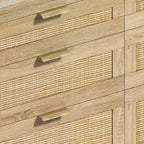 Commode double en rotin à 6 tiroirs avec poignées en métal, pieds en bois, armoire de rangement pour vêtements de chambre à coucher