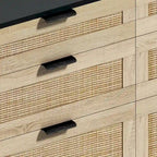 Commode double en rotin à 6 tiroirs avec poignées en métal, pieds en bois, armoire de rangement pour vêtements de chambre à coucher