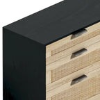 Commode double en rotin à 6 tiroirs avec poignées en métal, pieds en bois, armoire de rangement pour vêtements de chambre à coucher