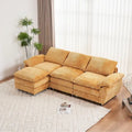 Canapé sectionnel d'angle en chenille jaune de 258 cm avec ottoman – Capacité de 360 kg, ressorts ensachés