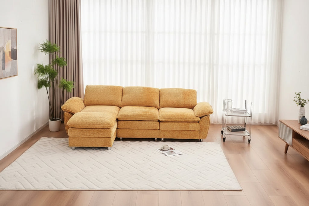 Yellow 101.6 Chenille L-Shaped Sectional Sofa with Ottoman