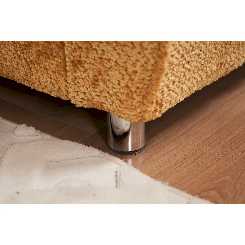 Canapé sectionnel d'angle en chenille jaune de 258 cm avec ottoman – Capacité de 360 kg, ressorts ensachés