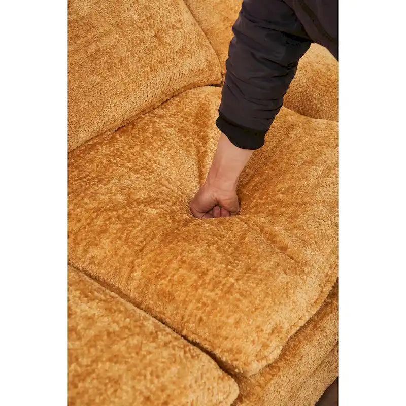 Canapé sectionnel d'angle en chenille jaune de 258 cm avec ottoman – Capacité de 360 kg, ressorts ensachés
