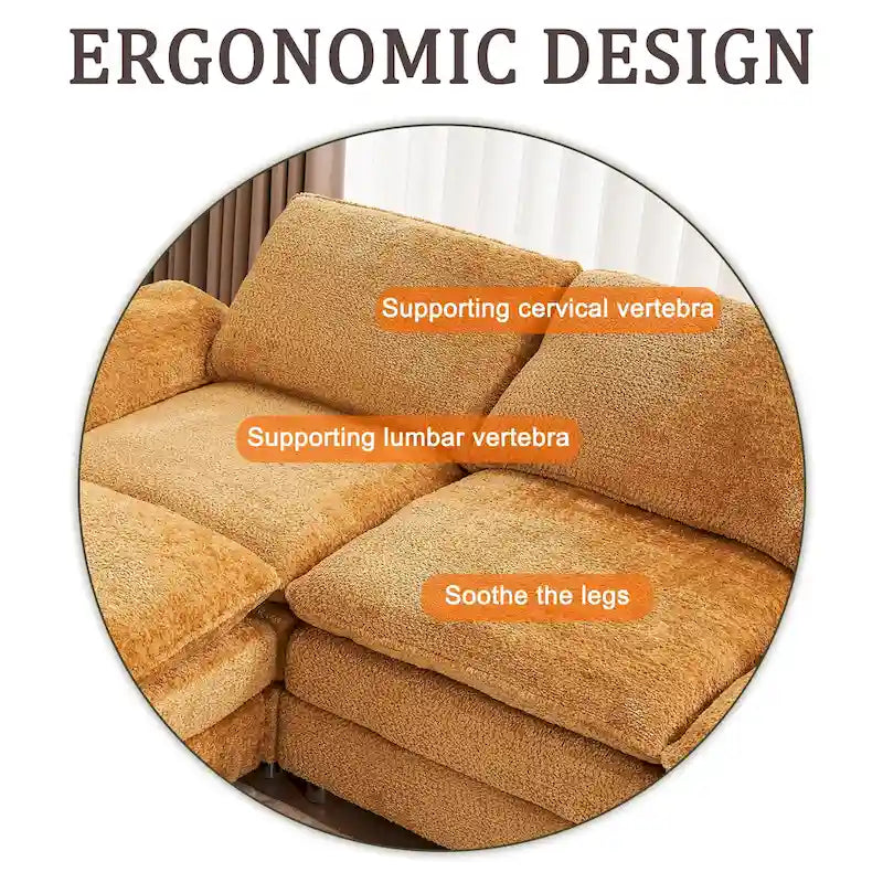 Canapé sectionnel d'angle en chenille jaune de 258 cm avec ottoman – Capacité de 360 kg, ressorts ensachés
