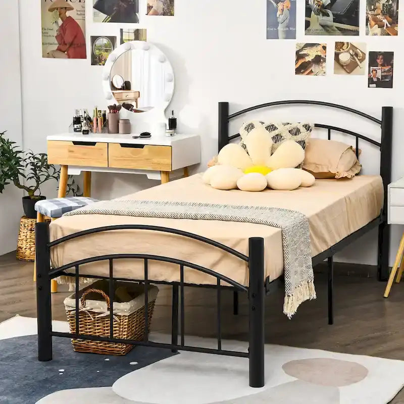 Cadre de lit plateforme en acier robuste avec tête et pied de lit – Simple/Double/Grand, sans sommier à ressorts