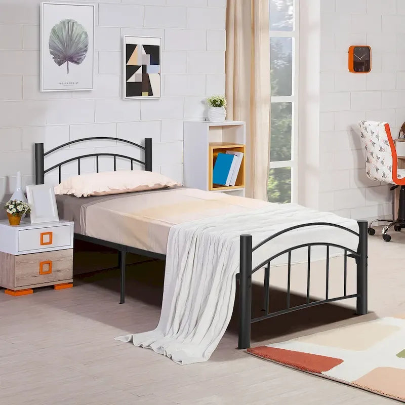 Cadre de lit plateforme en acier robuste avec tête et pied de lit – Simple/Double/Grand, sans sommier à ressorts