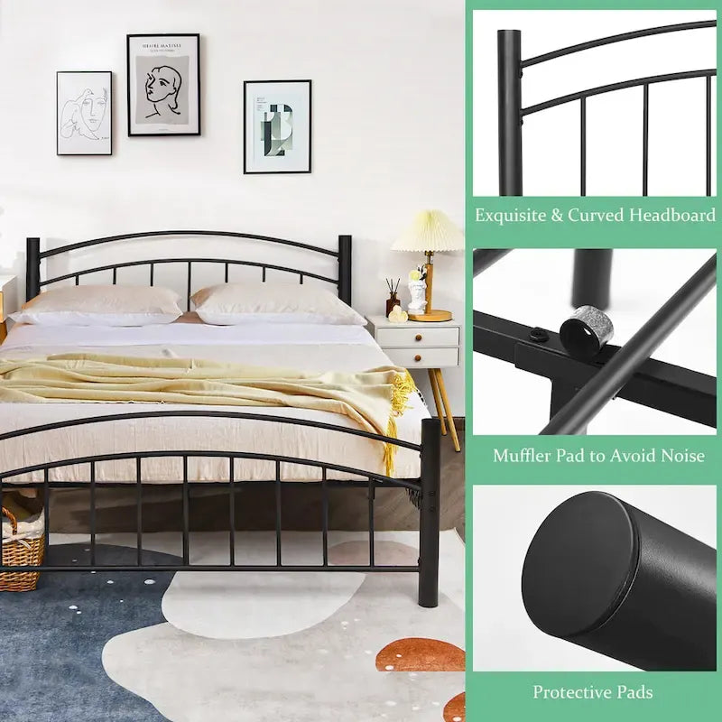 Cadre de lit plateforme en acier robuste avec tête et pied de lit – Simple/Double/Grand, sans sommier à ressorts
