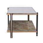 Table basse en métal couleur champagne avec miroir fumé et plateau en faux marbre – 45 po
