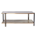 Table basse en métal couleur champagne avec miroir fumé et plateau en faux marbre – 45 po