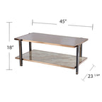 Table basse en métal couleur champagne avec miroir fumé et plateau en faux marbre – 45 po