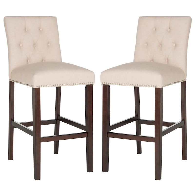 Tabouret de bar tapissé et capitonné de 31,5 po avec pieds espresso – Ensemble de 2