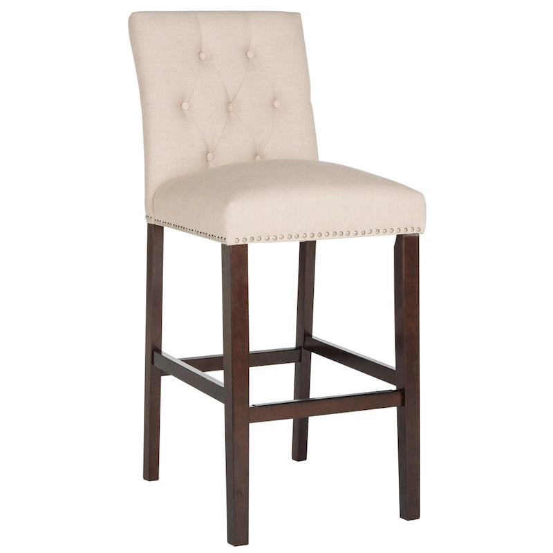 Tabouret de bar tapissé et capitonné de 31,5 po avec pieds espresso – Ensemble de 2