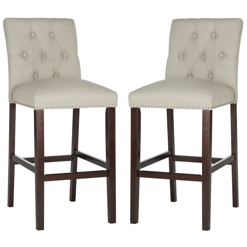 Tabouret de bar tapissé et capitonné de 31,5 po avec pieds espresso – Ensemble de 2