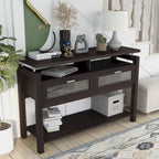 Table console de canapé 47" Espresso moderne avec 2 armoires à abattant et étagères ouvertes