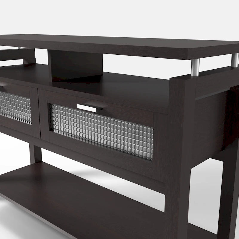 Table console de canapé 47" Espresso moderne avec 2 armoires à abattant et étagères ouvertes