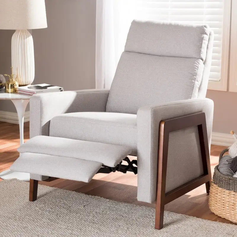 Fauteuil inclinable en tissu de style Mid-Century avec finition en noyer et repose-pieds