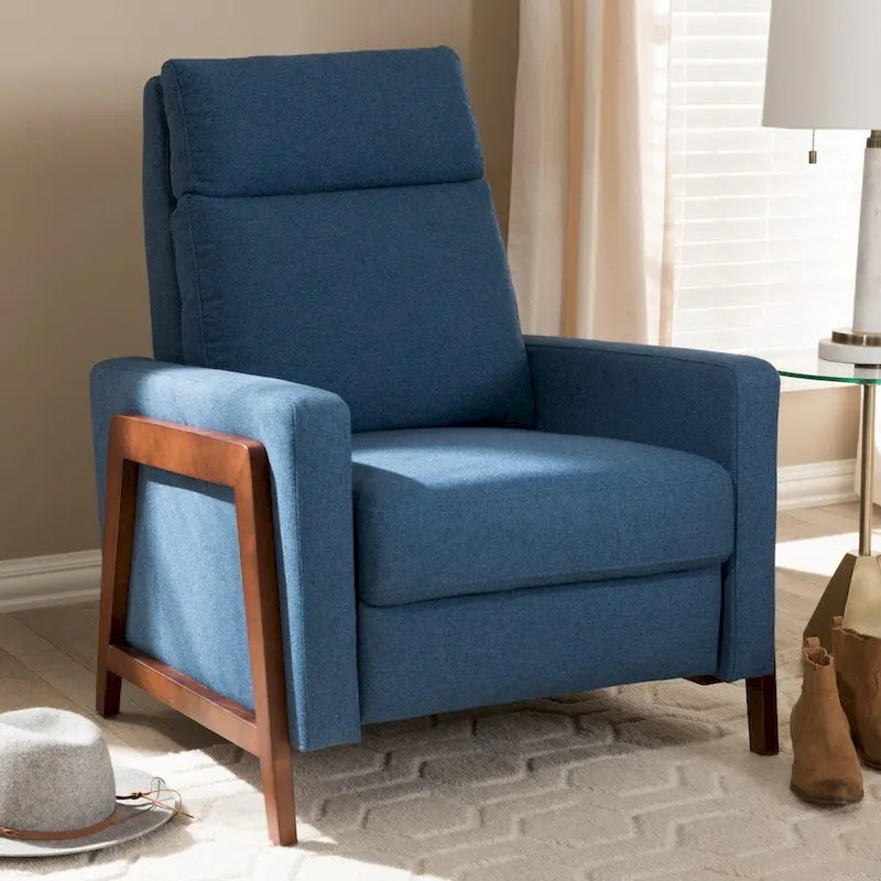 Fauteuil inclinable en tissu de style Mid-Century avec finition en noyer et repose-pieds