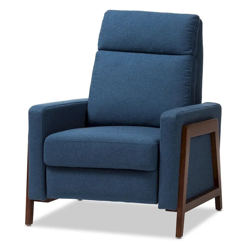 Fauteuil inclinable en tissu de style Mid-Century avec finition en noyer et repose-pieds
