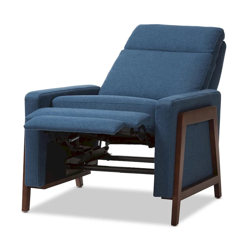 Fauteuil inclinable en tissu de style Mid-Century avec finition en noyer et repose-pieds