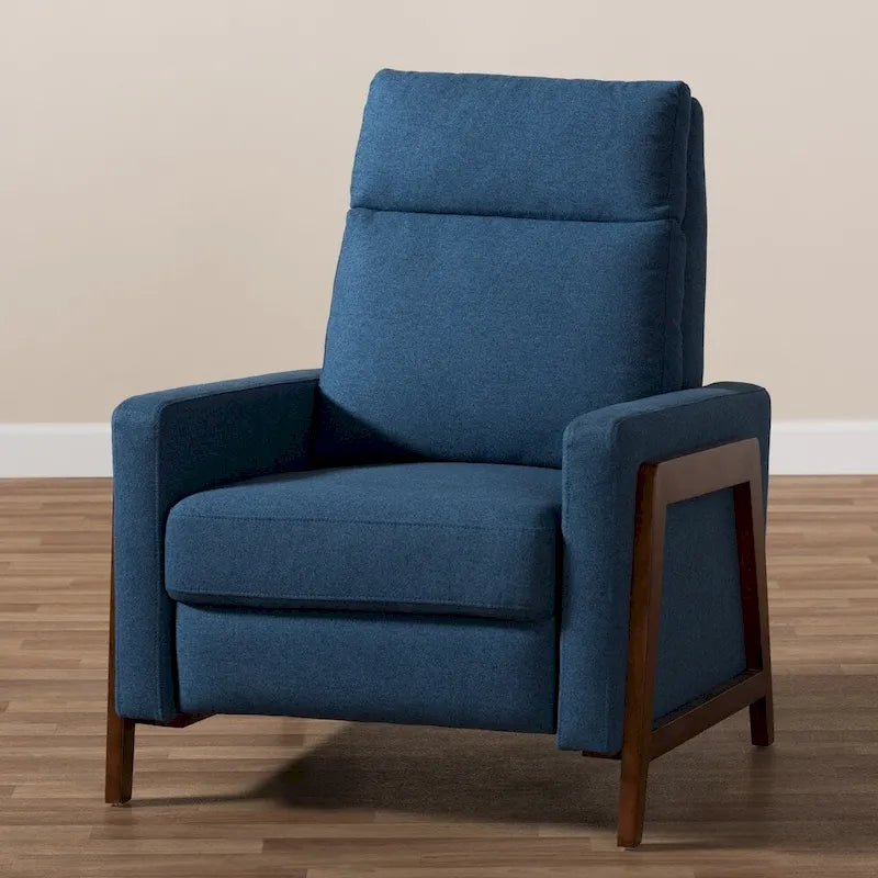 Fauteuil inclinable en tissu de style Mid-Century avec finition en noyer et repose-pieds