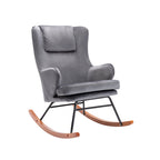 Fauteuil d'appoint à bascule en velours avec pieds en bois d'hévéa et en acier