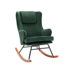 Fauteuil d'appoint à bascule en velours avec pieds en bois d'hévéa et en acier